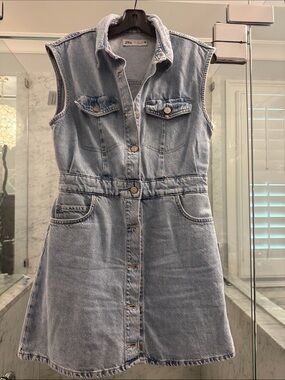 Zara Light Blue Sleeveless Denim Mini Jean Dress